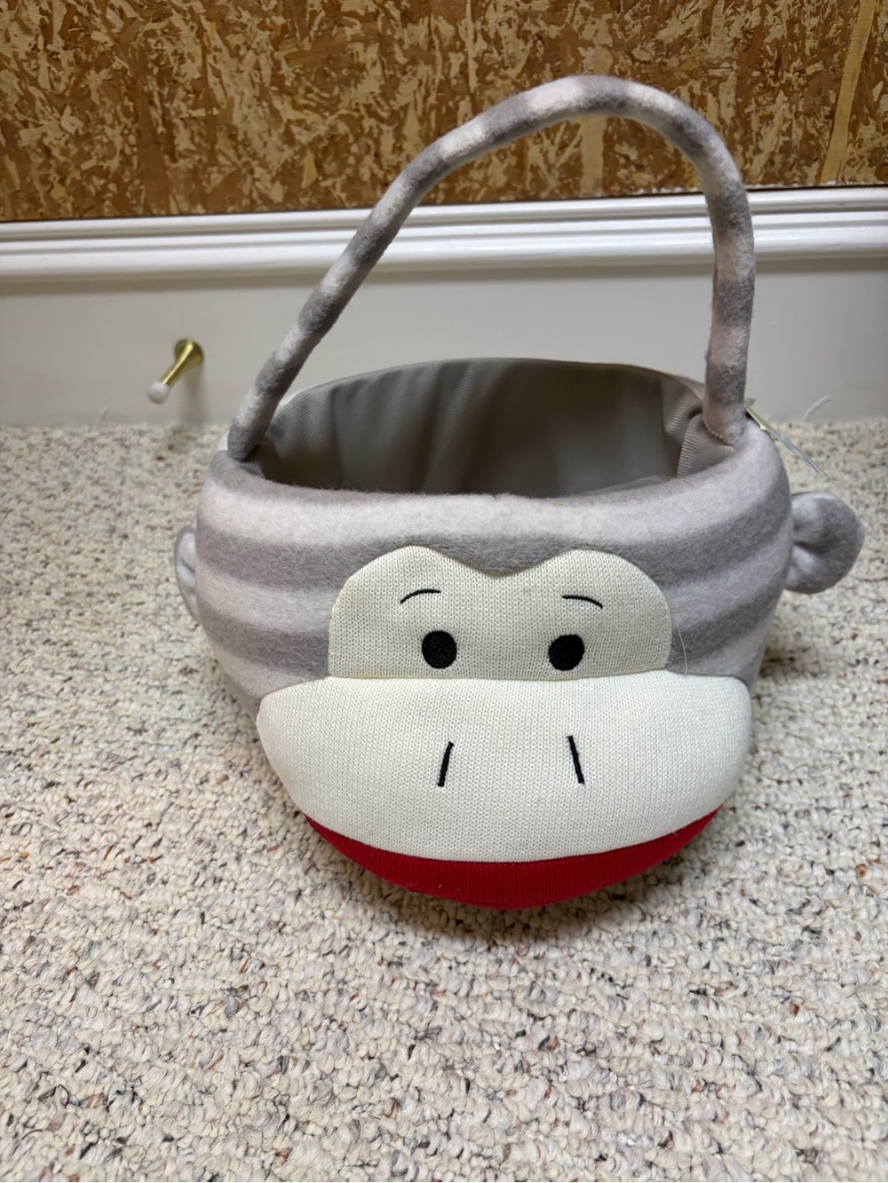 Plush Monkey Kids Accessory Basket - Gray Stripe